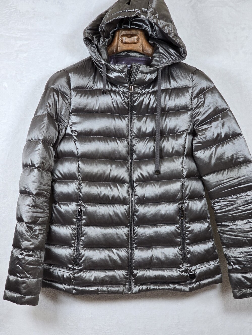 Andrew Marc Packable Lightweight Down Puffer Jacket Metallic Gray Sz. XS